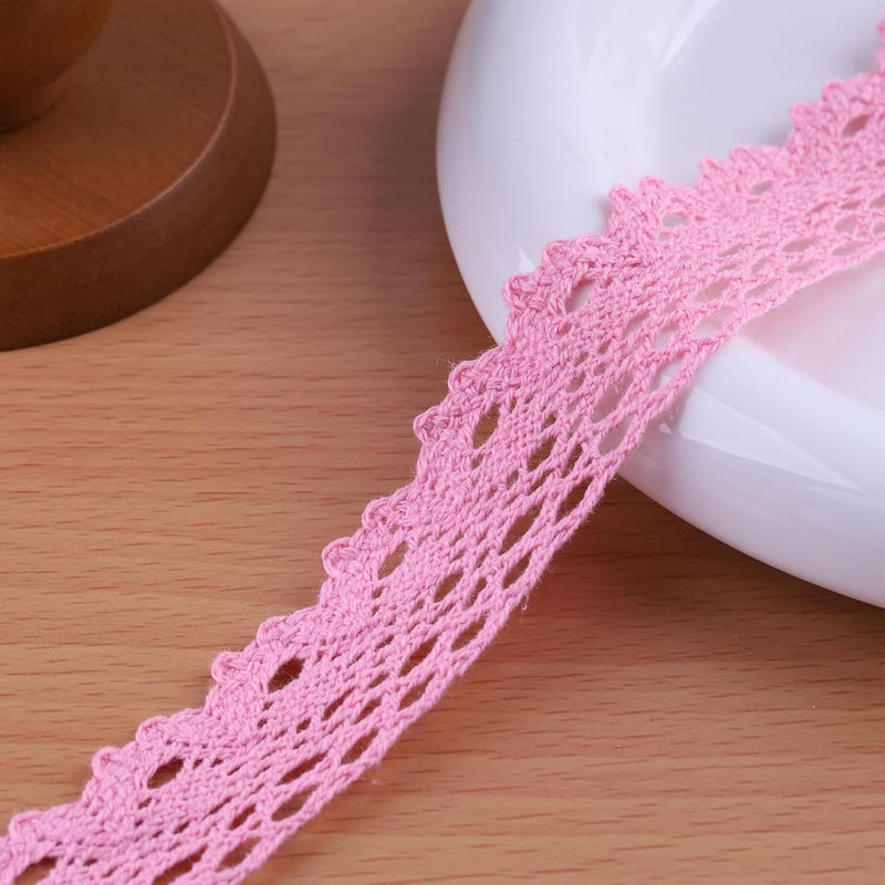 DYSHIPEN 20 Yards x 1 Inch Lace Ribbon Vintage Lace Trim Crochet Cotton Lace Edge for Christmas Package DIY Sewing Wedding Bridal Dress,Costume,Crafts and Sewing (Pink) - Image 1